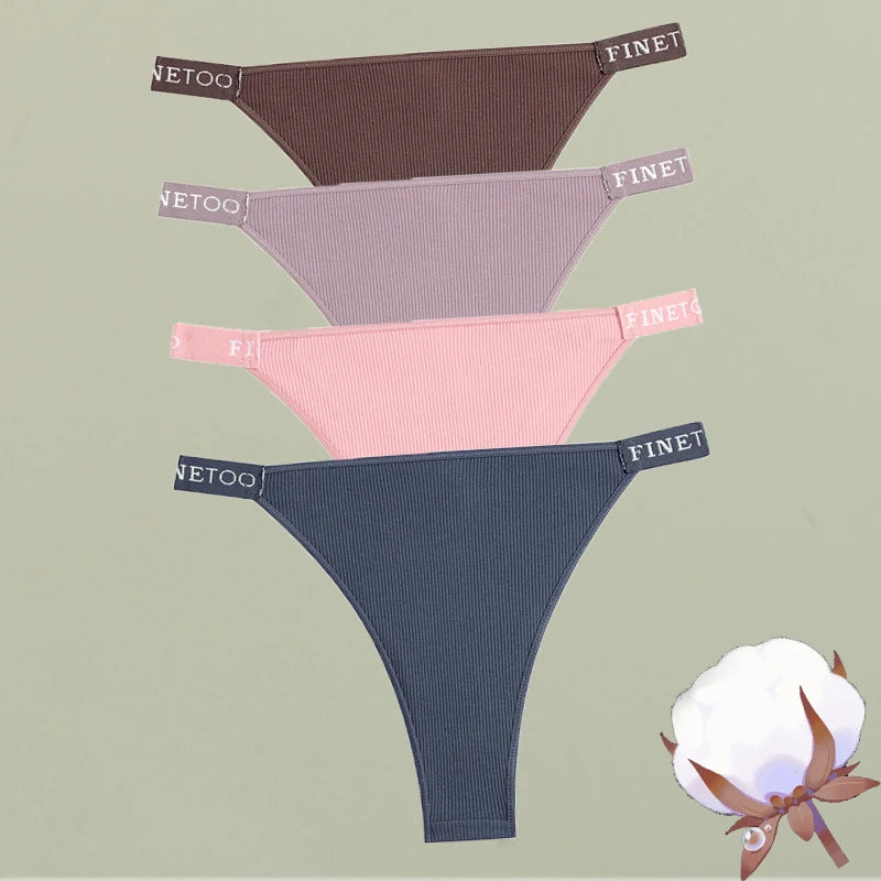 FINETOO 4Pcs/Set Cotton Letter Belt Underwear Women's Panties Sexy Low-Waist Bikini Underpants Female Breathable Briefs Lingerie