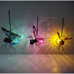 Iron Bee Insect Statue with LED Fairy Light Outdoor Waterproof Hanging Tree Ornament for Fence Yard Courtyard Garden Art Decor