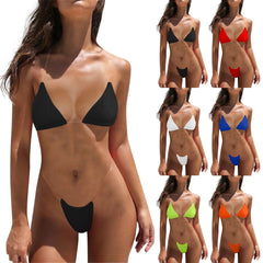 Sexy Women Micro Brazilian Bikini Sets Invisible Transparent Strappy Push Up Swimsuits Summer Beachside Solid Halter Swimwear