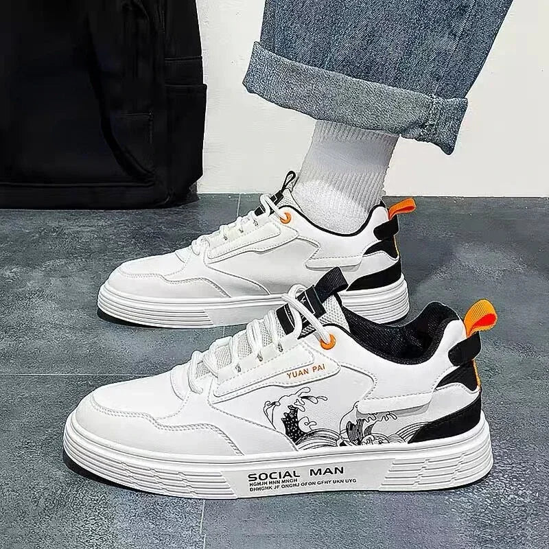 Men's Sneakers Fashion Leather Casual Shoes 2024 Summer Comfortable Breathable Sneakers Street Skateboard Shoes Tenis Masculino