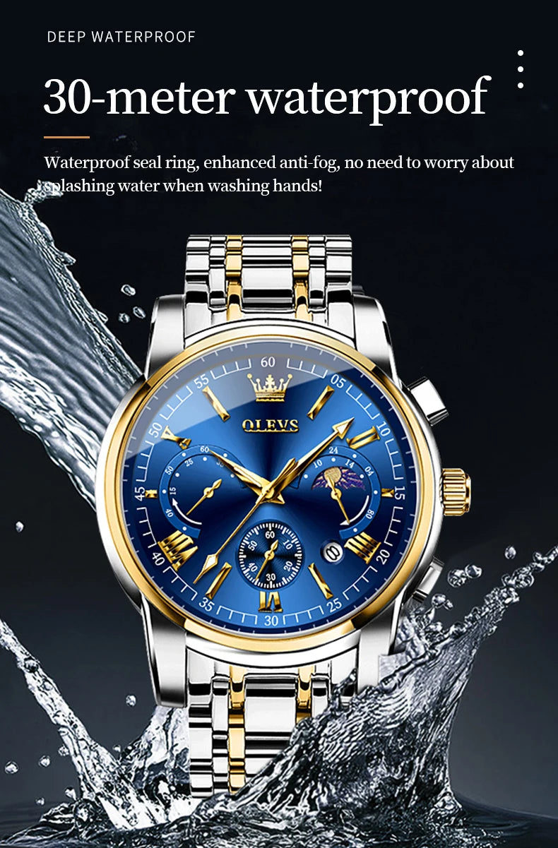 OLEVS 2895 Top Brand Men's Watch Business Multi functional Waterproof Moon Phase Calendar Chronograph Luxury Quartz Men's Watch