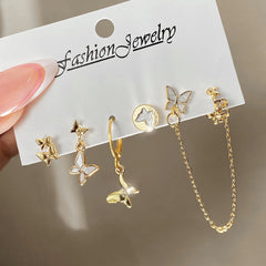 IPARAM Korean New Butterfly Chain Pendant Earrings for Women Asymmetrical Cute Hang Earrings Party Fashion Jewelry Gifts