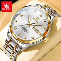 OLEVS 9946 New In Automatic Mechanical Watch for Man Luxury Diamond Dial Dual Calendar Display Auto Date Clock Waterproof Watch