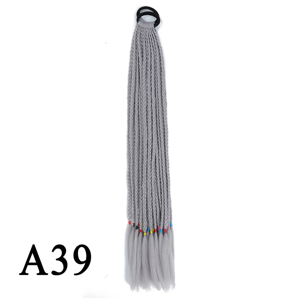 Synthetic 24 Inch Long Colored Box Braids Hair Ponytail With Rubber Bands Rainbow Twist Braided Highlights Ponytail For Women