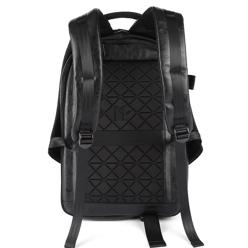 Mochila de cuero para hombre, mochila impermeable para computadora portátil, mochila de negocios de gran capacidad con carga USB, mochila deportiva de viaje para hombre