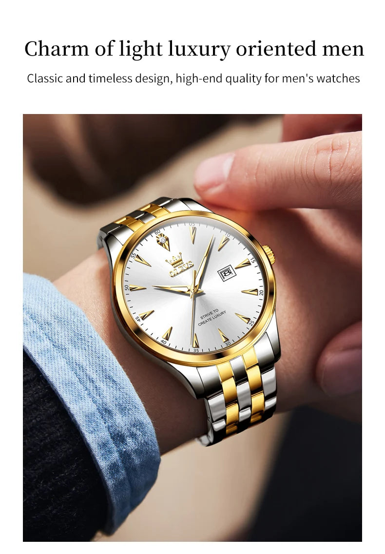 OLEVS 5598 Top Luxury Couple Quartz Watch Elegant Women's Stainless Steel Waterproof Luminous Date Fashion Watch Brand Men Watch