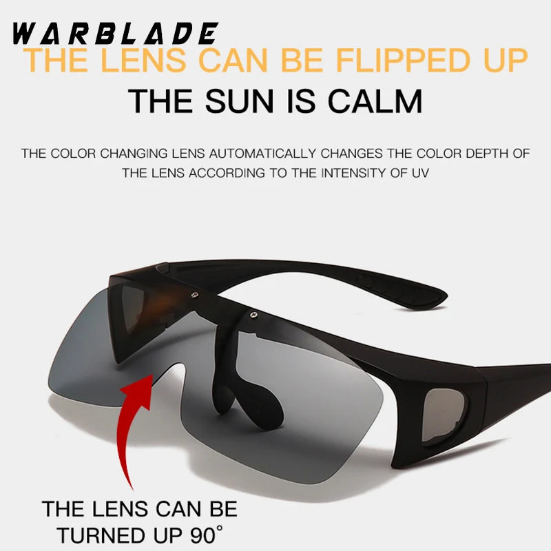 WarBLade - Gafas de sol fotocromáticas polarizadas para hombre y mujer, con protección lateral, abatibles hacia arriba, para conducir, con visión nocturna, UV400