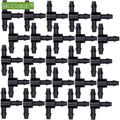 MUCIAKIE 50PCS Barb Tee Piece 3 Way 4/7mm Connector Garden Watering Pipe Hose T Joint Micro Drip Irrigation Tool 1/4'' Couplings