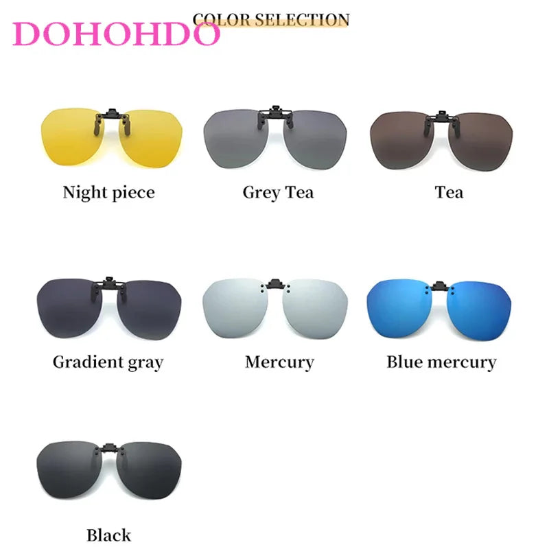 DOHOHDO New Men Women Clip On Sunglasses Polarizing UV400 Protention Vintage Clip Polarized Glasses Night Vision Driving Goggles