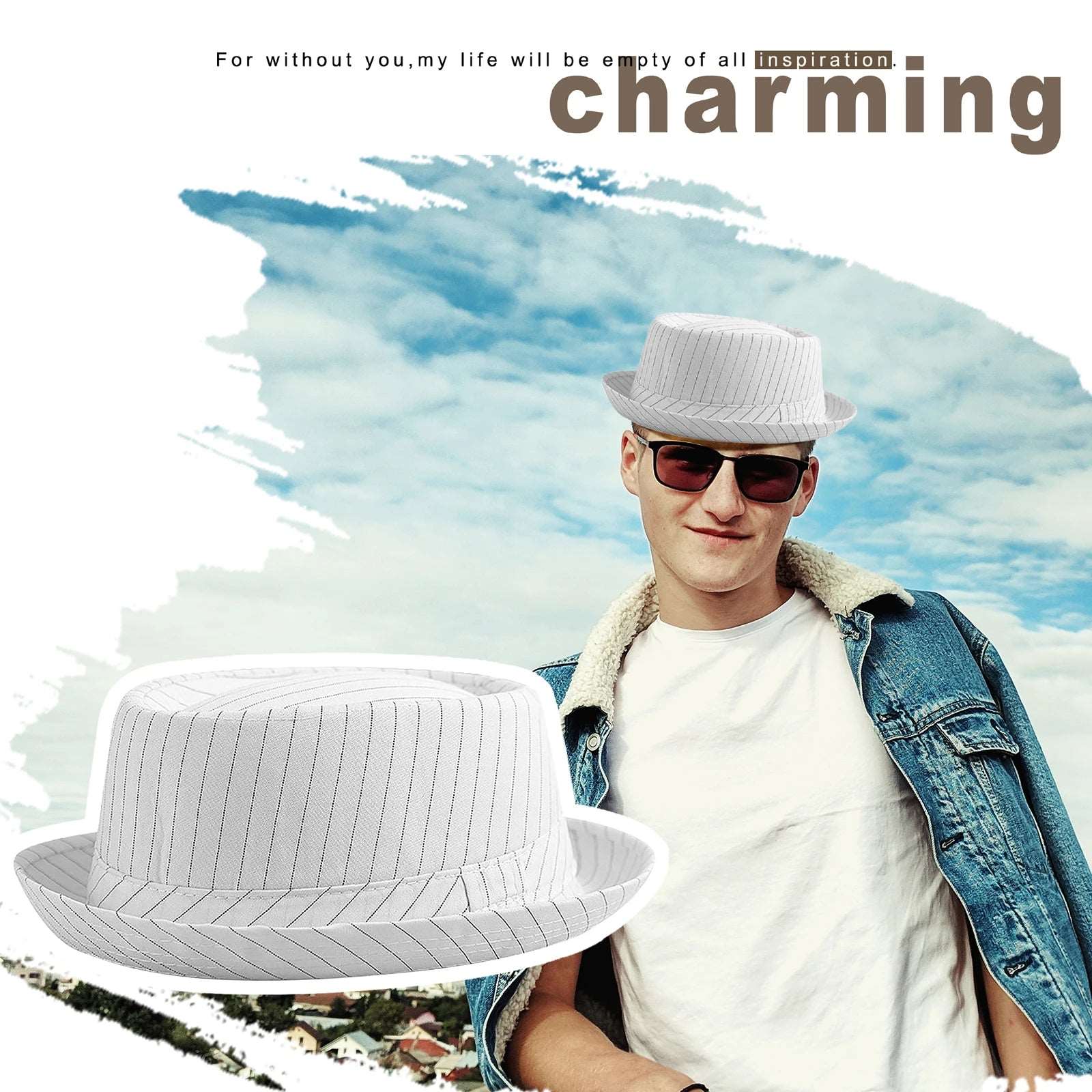 2024 Casual Fashion Men Striped Short Hat Brim Fedoras Classic Neutral Soft Tweed Dress Hat Suitable for Camping and Hiking