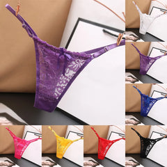 Sexy Low Waist Lace Women's Thong Embroidery Temptation G-String Erotic Breathable T Back Transparent Lingerie For Ladies