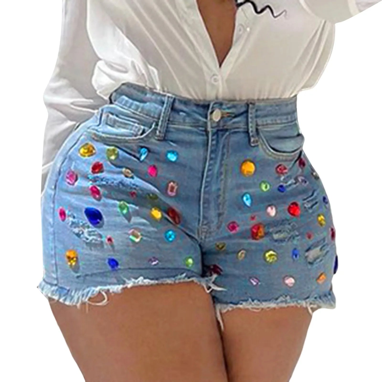 New Arrival Exquisite Rhinestone Beaded Denim Shorts Women High Waist Slimming Lift Butt Jean Shorts 2023 Trousers Summer Bottom