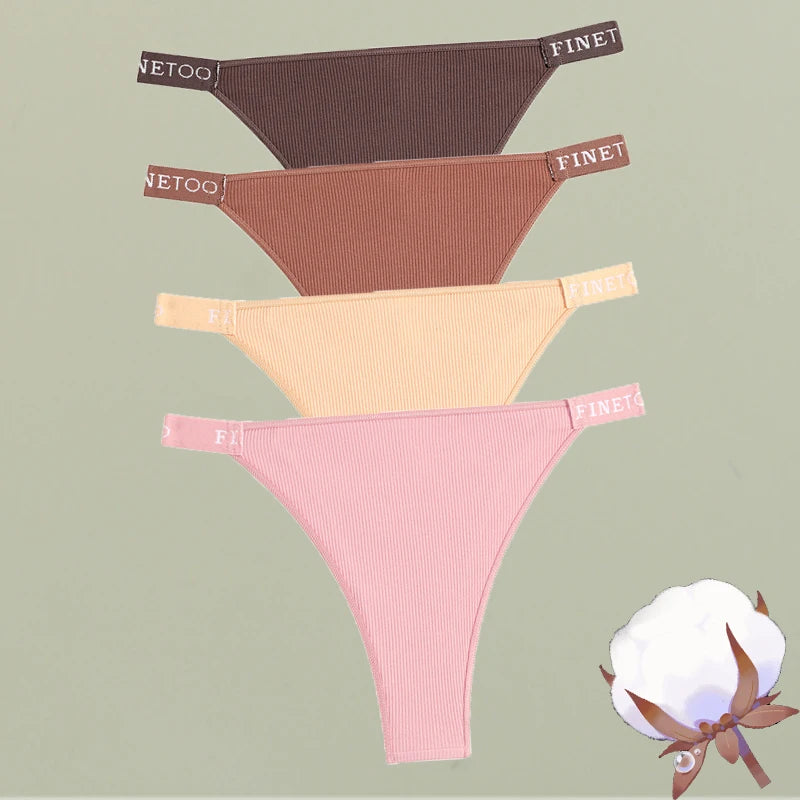 FINETOO 4Pcs/Set Cotton Letter Belt Underwear Women's Panties Sexy Low-Waist Bikini Underpants Female Breathable Briefs Lingerie