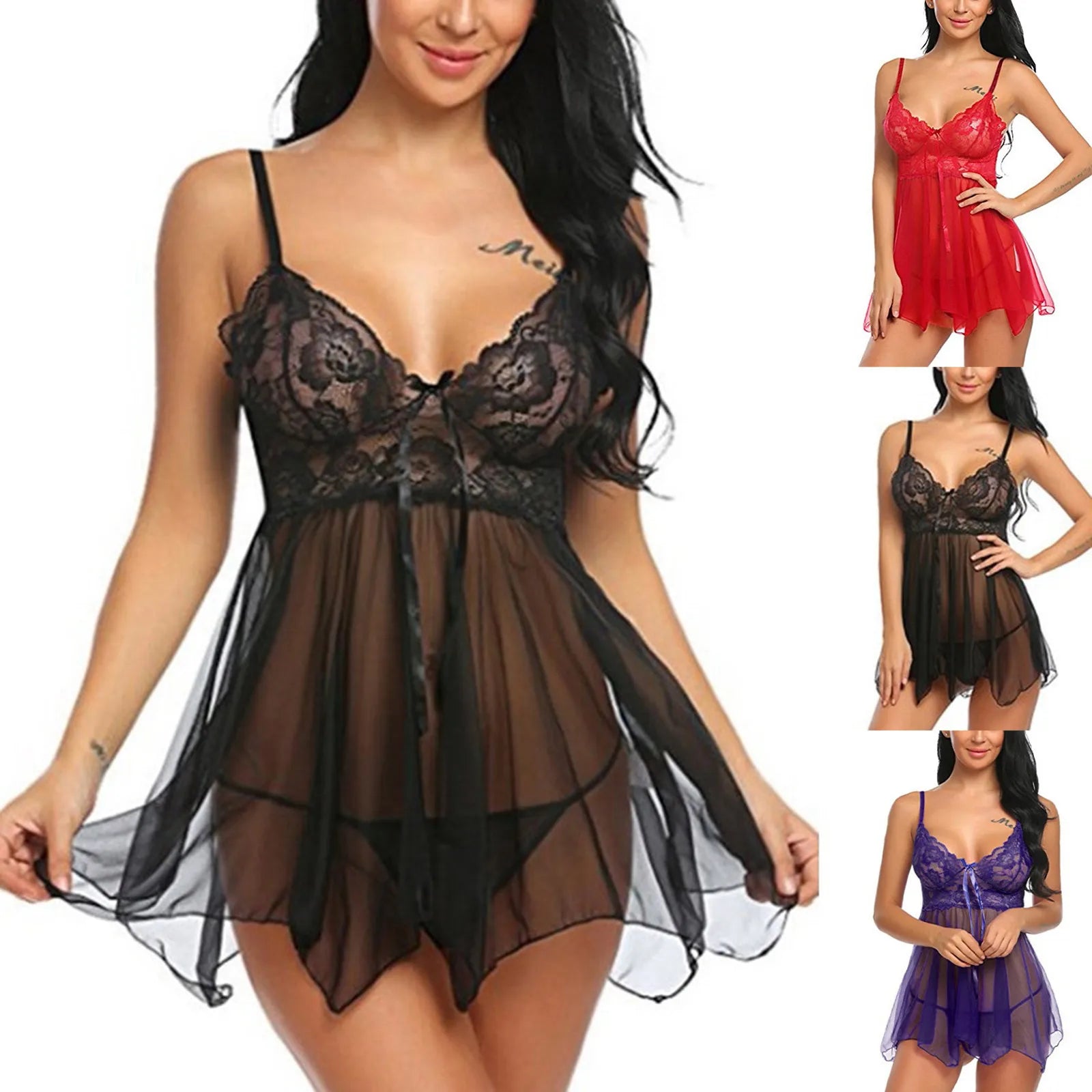 Front Split Halter Nightgown Women'S Underwear Lace Lace Sexy Female See Through Erotic Babydoll Bodysuit Open Bra Lingerie