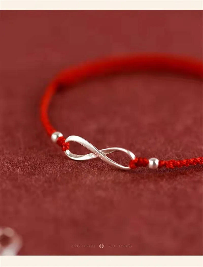 22cm 925 Silver Rope Bracelets Women Infinite Eight Lucky Red Thread Line String Bracelets For Women Girl Non Fading