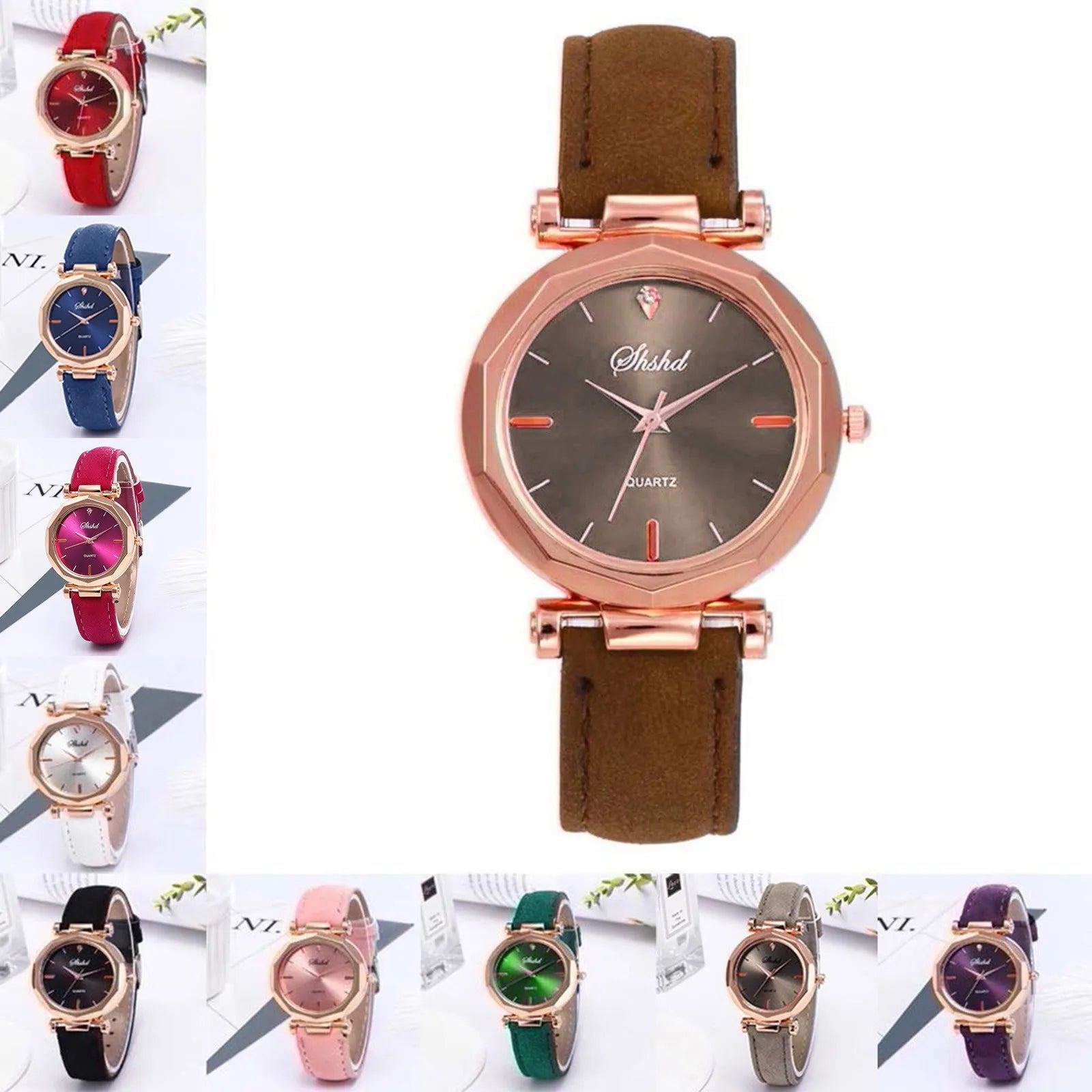 Leather Belt Elegant Wristwatch Analog Crystal Casual Fashion Quartz Watch Luxury Rhombus Design Ladies Watches Gift Reloj Mujer