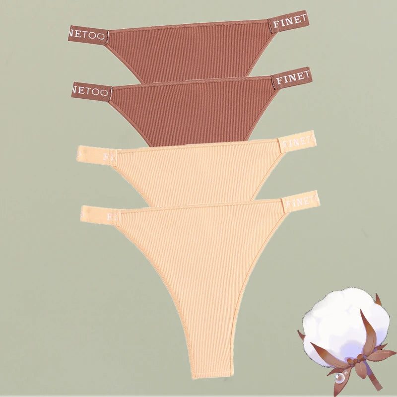 FINETOO 4Pcs/Set Cotton Letter Belt Underwear Women's Panties Sexy Low-Waist Bikini Underpants Female Breathable Briefs Lingerie