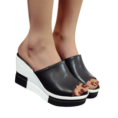 Summer Outdoor Women's Wedges Slippers Slip-On Shoes for Women Wedges Platform Sandals WomenPeep Toe Leather Sandals Shoes