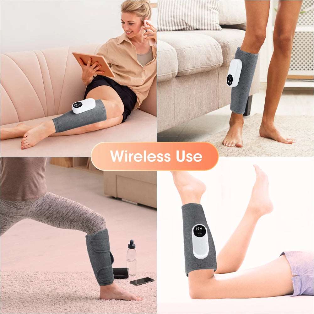 360° Foot Air Pressure Leg Massager With Heat Compression 3 Modes Wireless Leg Calf Muscle Massage Blood Circulation for Elders