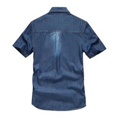 Camisas de mezclilla con múltiples bolsillos para hombre, nuevas camisas de mezclilla azules de manga corta de verano, camisas casuales de algodón de alta calidad para hombre, talla 5XL