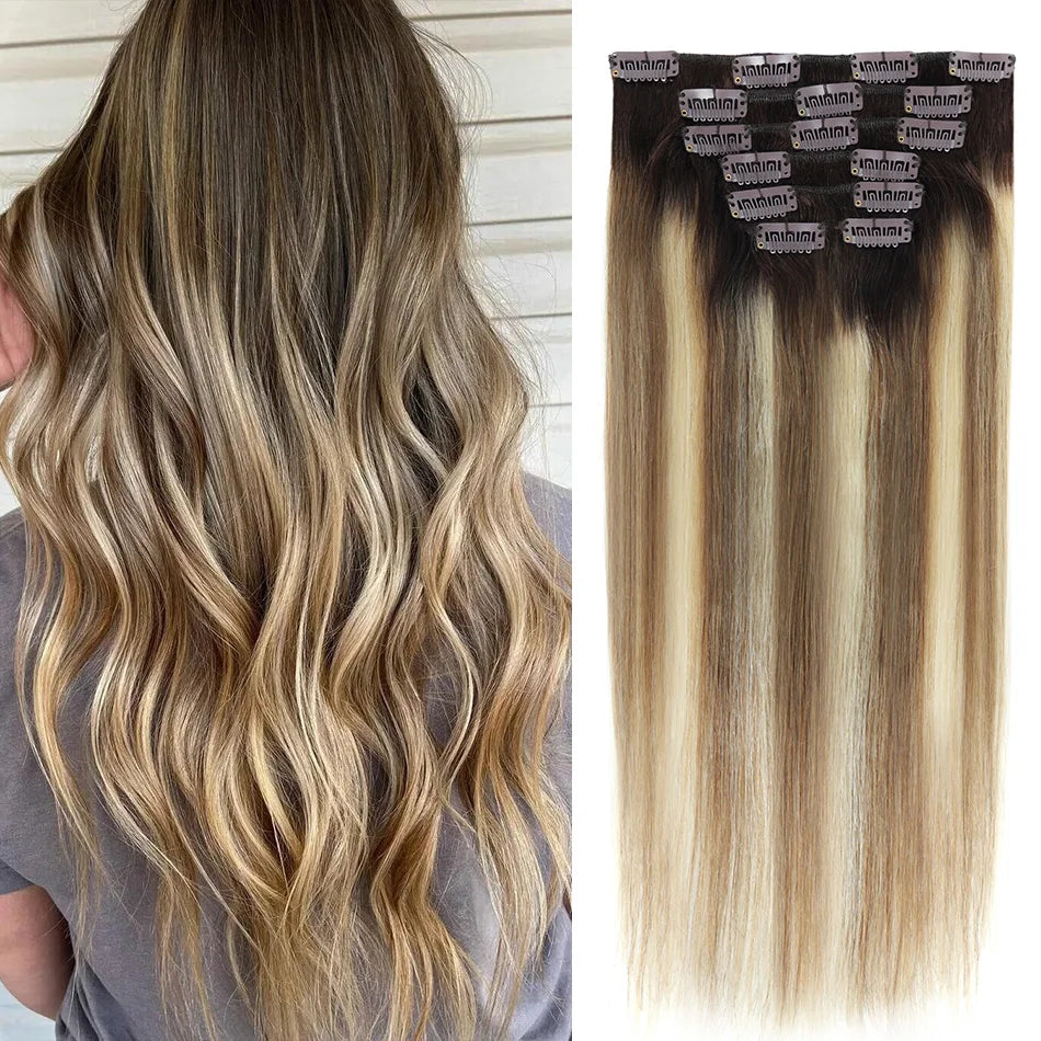 BHF Clip in Hair Extensions Human Hair Straight Hairpiece Natural Hair Extensions Full Head Clip In Natural Hair Clip