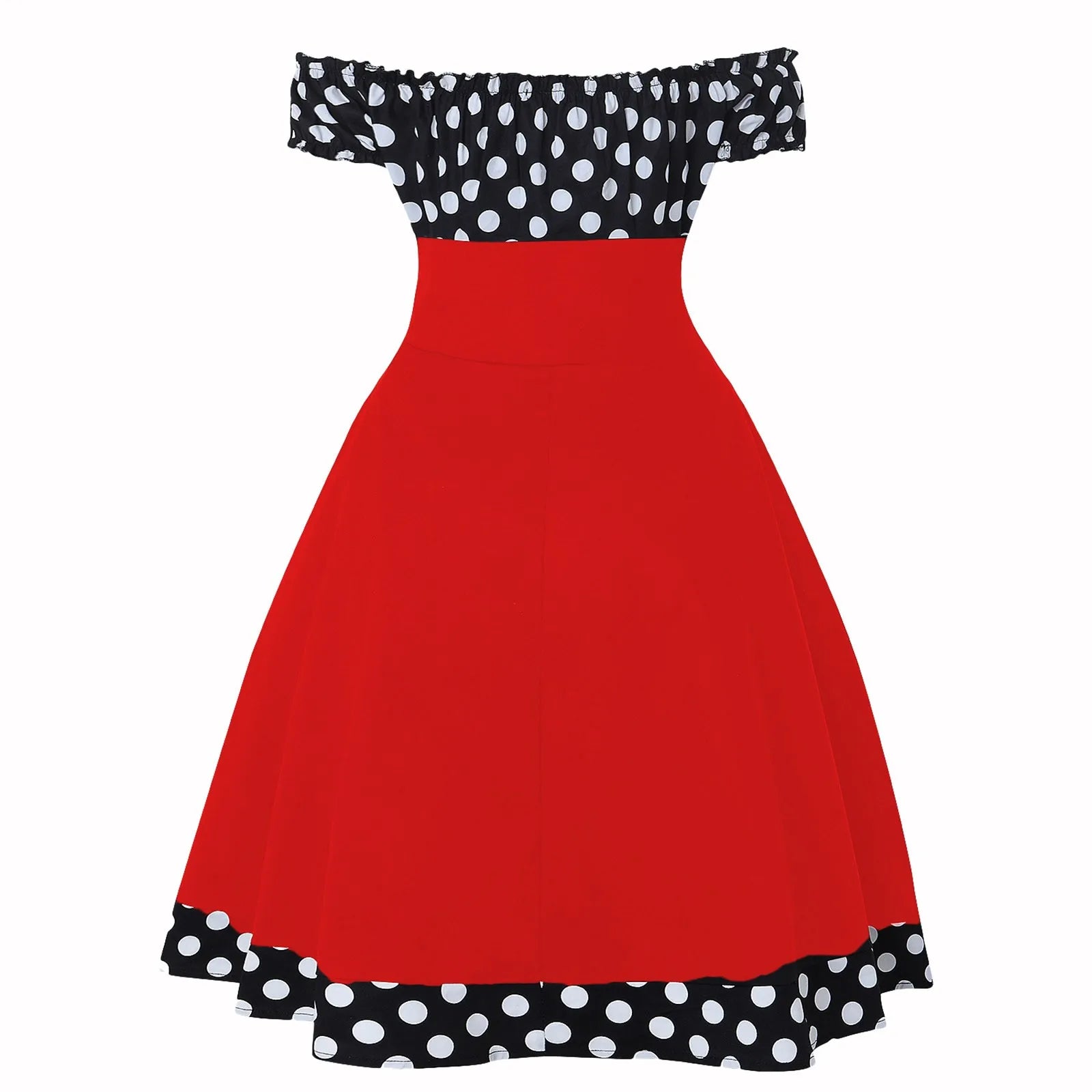 Elegant Vintage Hepburn Dress Women Black Red Off Shoulder Sleeveless A-Line Dress Female Retro Rockabilly 50s Polka Dot Dress