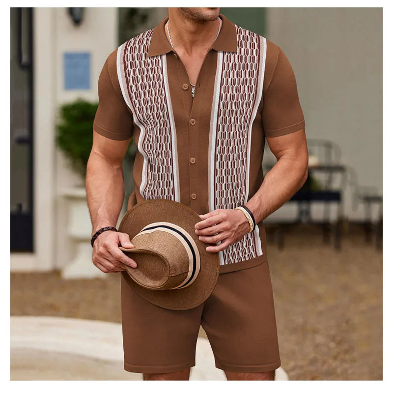 Business Casual Herrenanzug Hochwertiges zweiteiliges Set für Herren Sommer Herren Ice Silk Kurzarm Zweiteiliges Set Herrenbekleidung Fitnessstudio