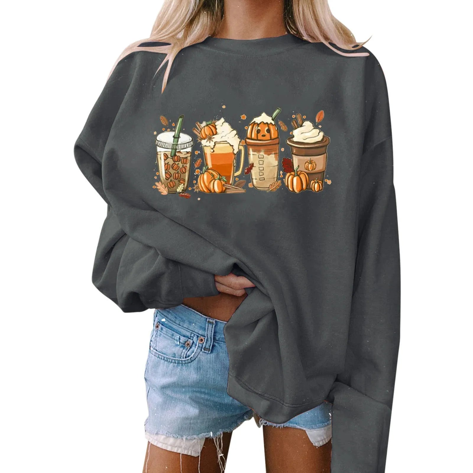 Women's Halloween Sweatshirt Colored Spooky Four Pumpkins Funny Autumn Women Long Sleeve Jumper Halloween Pullovers Top