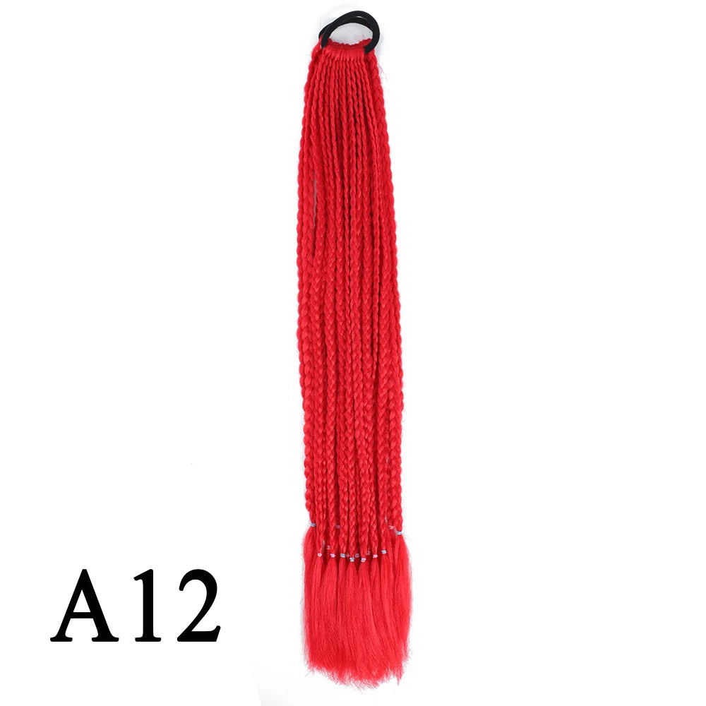 Synthetic 24 Inch Long Colored Box Braids Hair Ponytail With Rubber Bands Rainbow Twist Braided Highlights Ponytail For Women