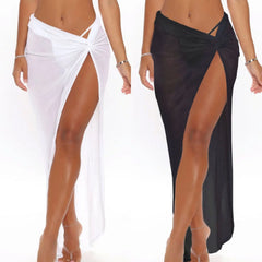 White Women Sheer Mesh Bikini Cover Up Swimwear Swimsuit Bathing Summer Pareo Beach Cover Up Tunics See Throngh Long Skirts