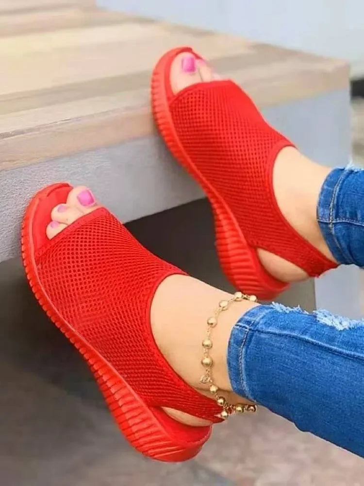 Summer Women Shoes Mesh Fish Platform Shoes Women's Closed Toe Wedge Sandals Ladies Light Casual Sandals Zapatillas Muje