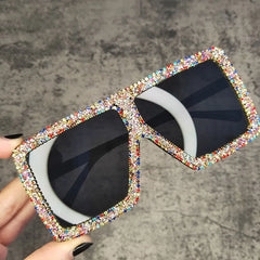 Oversized Glitter Crystal Sunglasses Women Square sunglasses Bling Rhinestone Sun Glasses For Woman Luxury Fashion Shade UV400