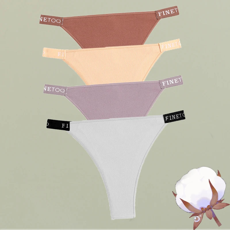 FINETOO 4Pcs/Set Cotton Letter Belt Underwear Women's Panties Sexy Low-Waist Bikini Underpants Female Breathable Briefs Lingerie