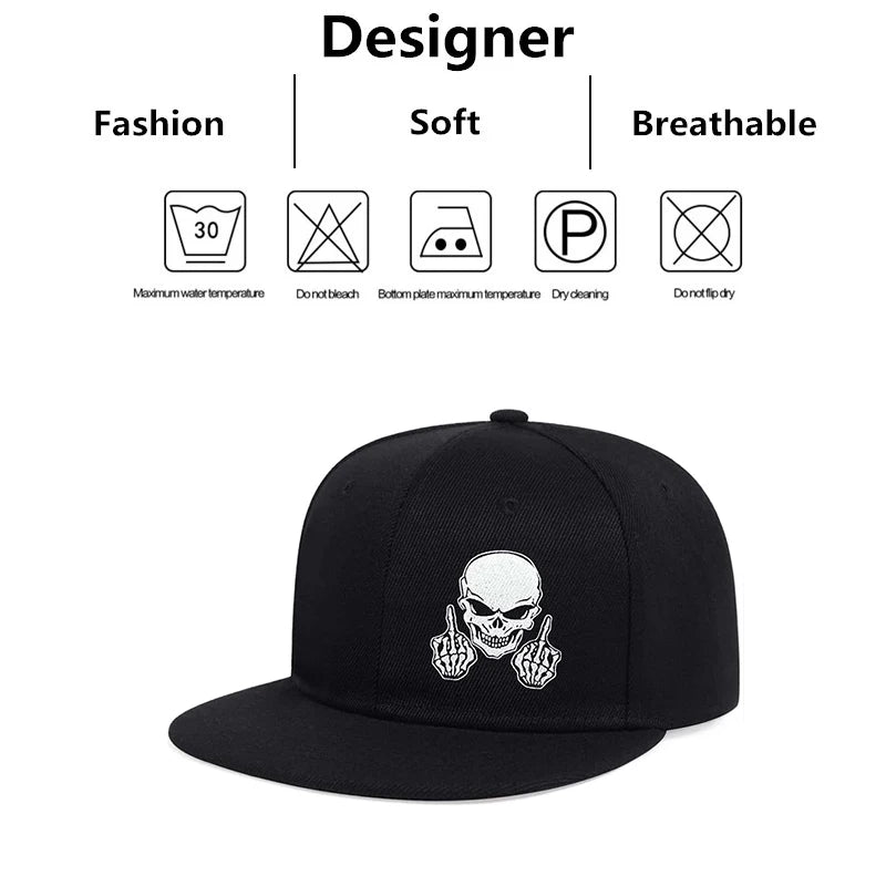 Unisex Skeleton Finger Embroidery Hip-hop Hats Spring Autumn Outdoor Adjustable Casual Baseball Caps Sunscreen Hat