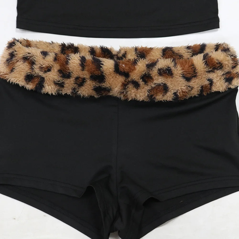 CM.YAYA Women's Set Strapless Sleeveless Leopard Print halter  Top and Shorts Suits 2024 Street Two 2 Piece Set Outfit Tracksuit