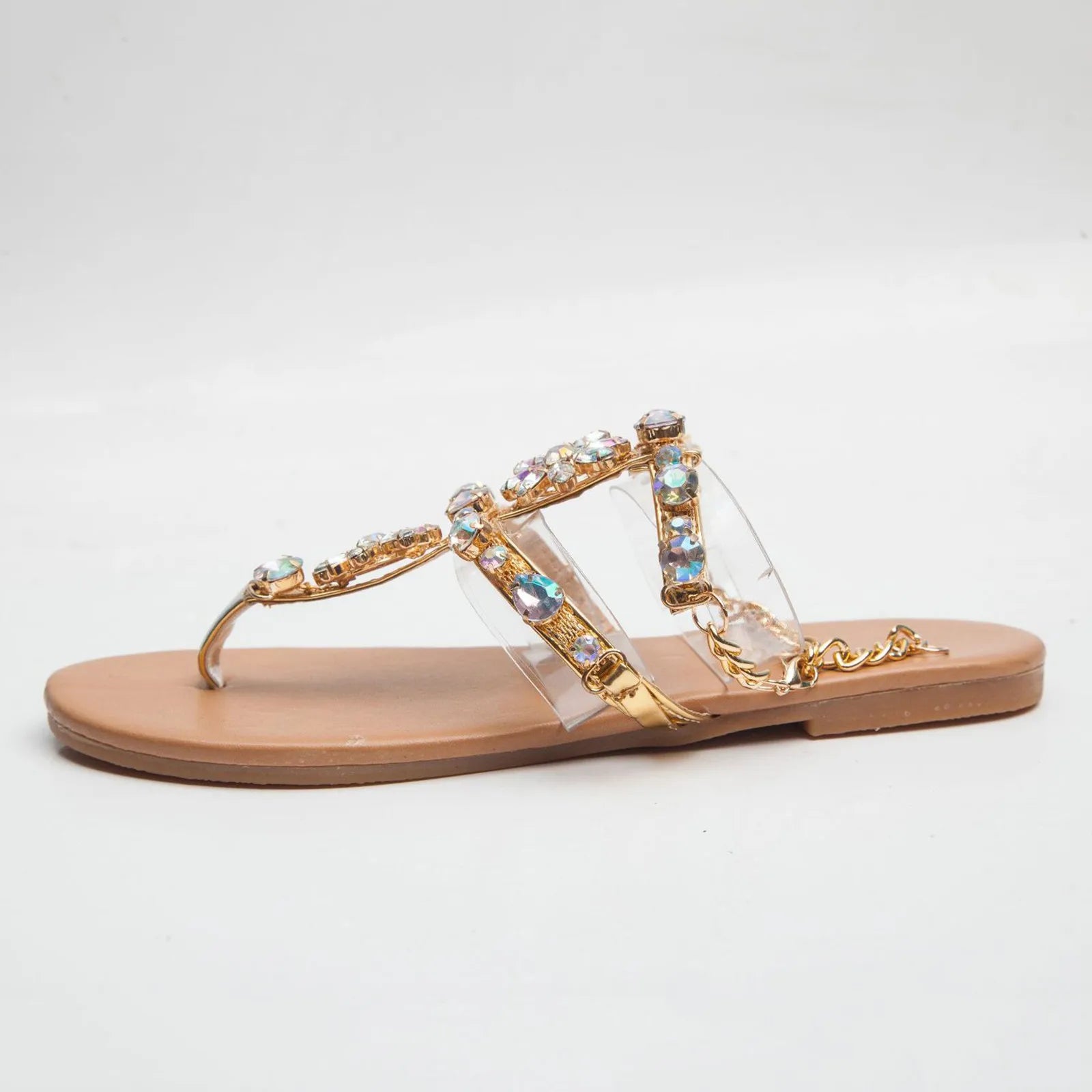 2023 Summer New Women Sandals Casual Flats Rhinestone Round Toe Sandals Buckle Strap Shoes Bohemian Style Flat Sapatos Feminino