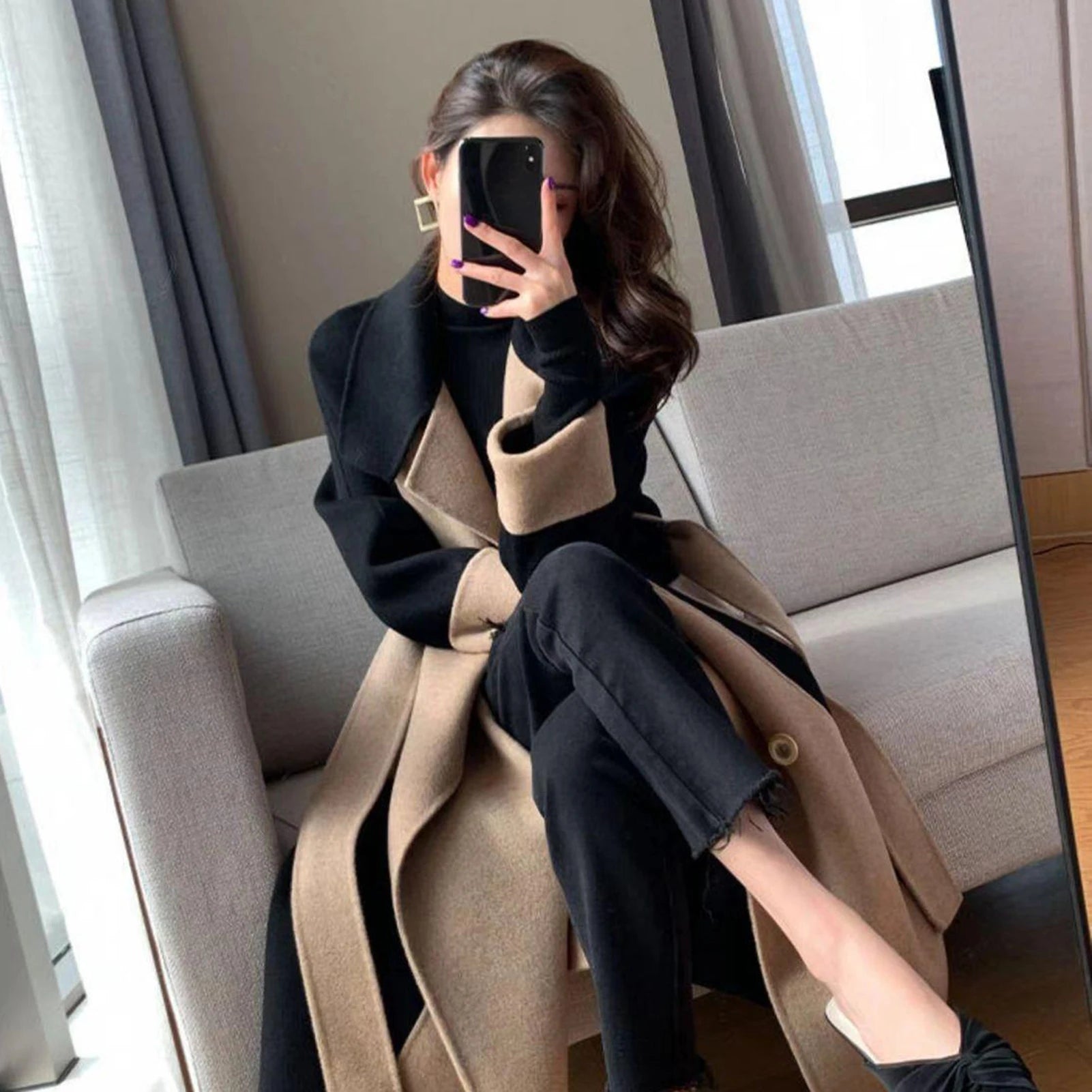 Women Winter Coat Chic Lapel Women Winter Overcoat Outwear Women Winter Overcoat  Elegant Soft Winter Overcoat for Shopping