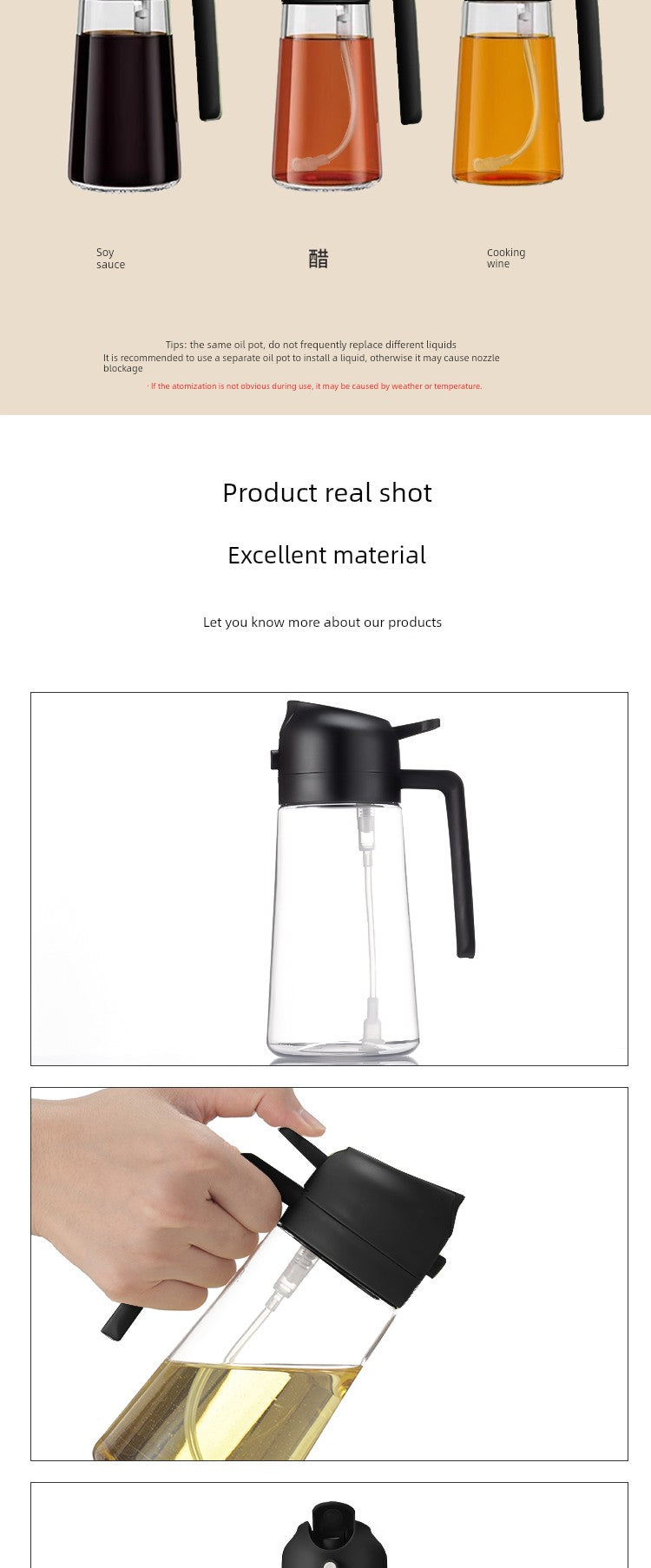 Anmai Glass Oiler Spray Dual-Purpose Oil Bottle Air Fryer Kitchen For Home Atomization Fuel Injector Food Grade Leak-Proof