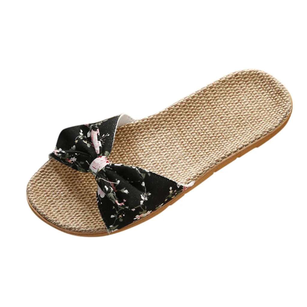 2024 Women Slippers Flip Flops Female Bowknot Sweet Shoes Flax Beach Linen Slippers Shower Quick Drying Leisure Ladies Slippers