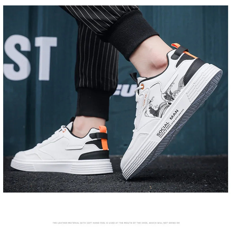 Men's Sneakers Fashion Leather Casual Shoes 2024 Summer Comfortable Breathable Sneakers Street Skateboard Shoes Tenis Masculino