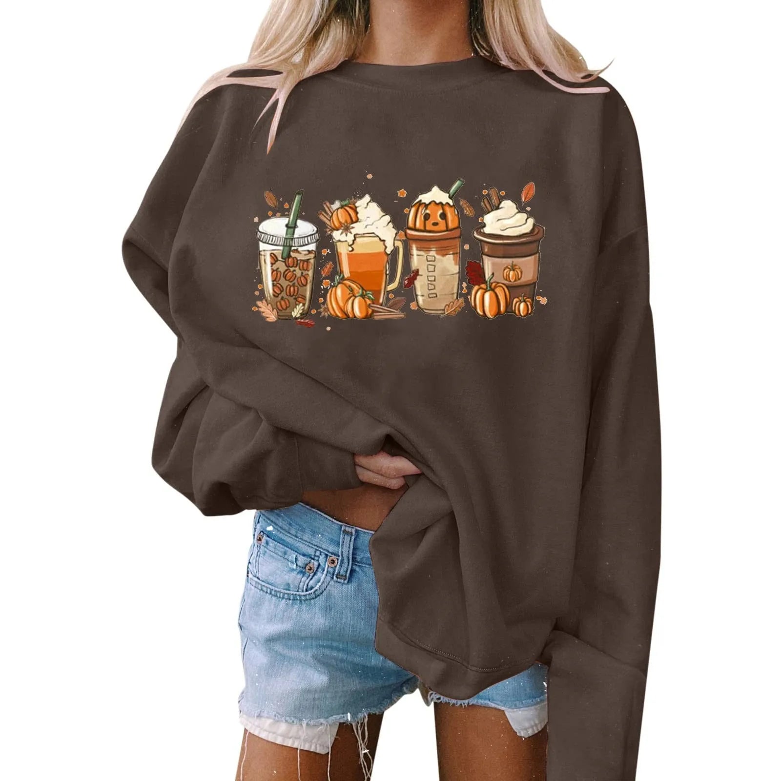 Women's Halloween Sweatshirt Colored Spooky Four Pumpkins Funny Autumn Women Long Sleeve Jumper Halloween Pullovers Top