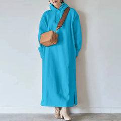 Women Long Hooodie Sweatshirt Dress Autumn And Winter Warm Fleece Hoodies Maxi Dress Female Casual Loose Oversized Vestidos Robe