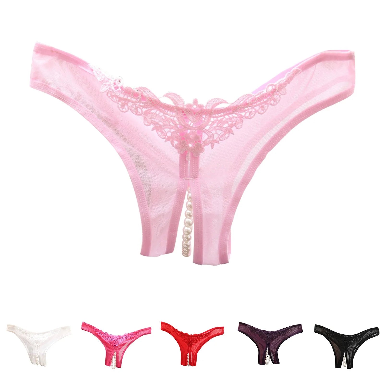 Sexy Panties For Women Plus Size Underwear Lace Open Pearl Massage Low Waist Triangle G String Pants Sexy Lingerie For Women