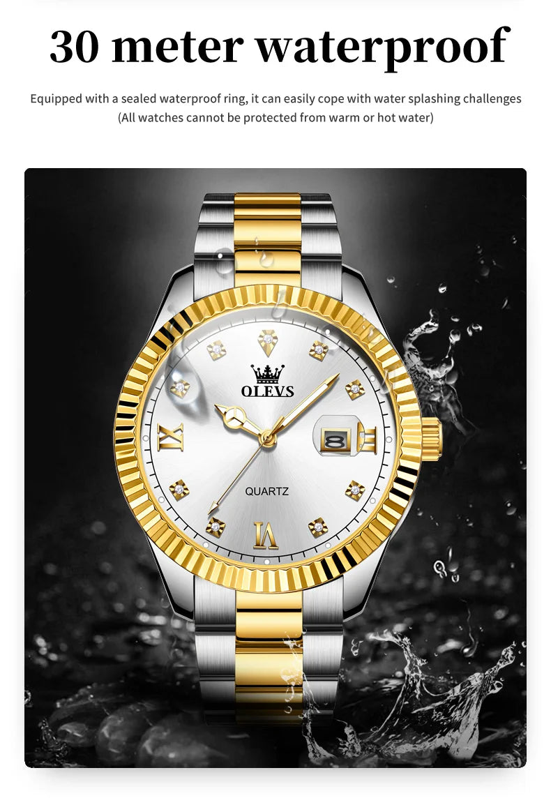 OLEVS 3623 Men's Watches Business Luxury Diamond Roman Scale Waterproof Luminous Stainless steel Gold Wristwatches Man