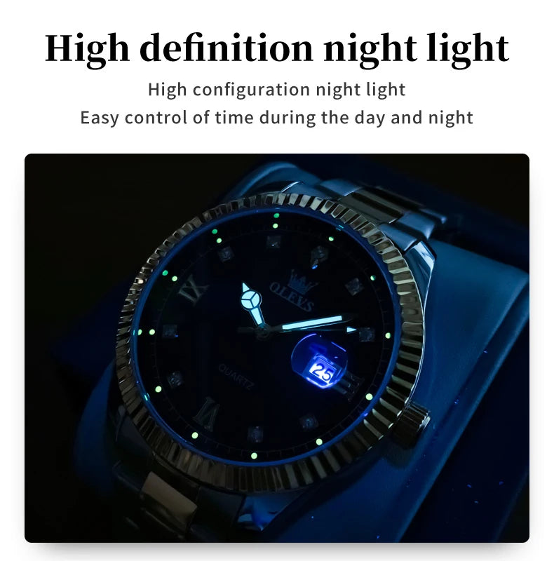 OLEVS 3623 Men's Watches Business Luxury Diamond Roman Scale Waterproof Luminous Stainless steel Gold Wristwatches Man