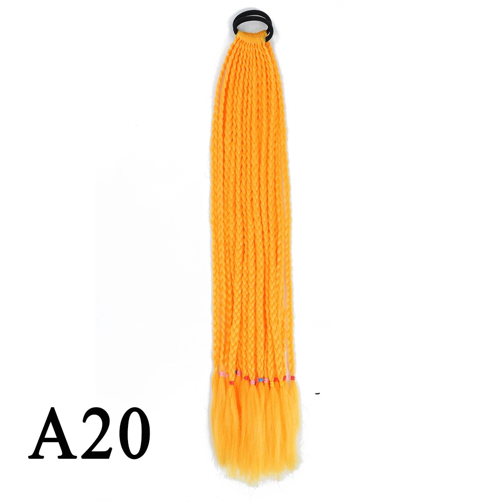 Synthetic 24 Inch Long Colored Box Braids Hair Ponytail With Rubber Bands Rainbow Twist Braided Highlights Ponytail For Women