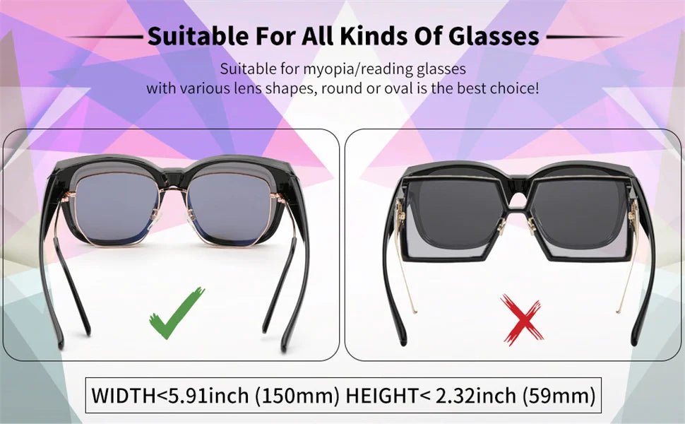 Cool&Ku Women Men Polarized Fit Over Sunglasses Oversized Trendy Square Cat Eye Wear Over Glasses