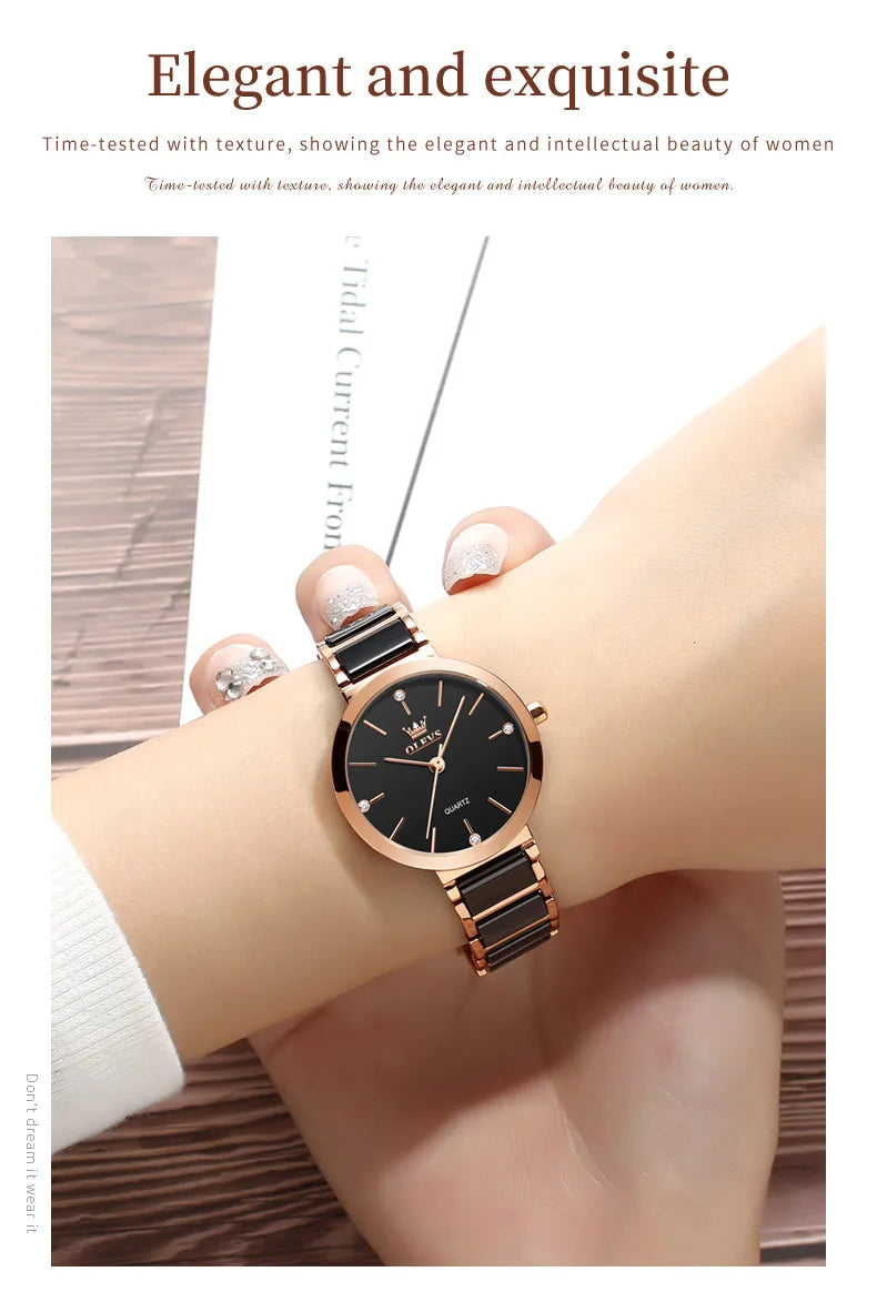 OLEVS 5877 Japan Quartz Women Watch Ceramics Watchstrap Luxury Elegant Ladies Bracelet Watch Watch for Women Relogio Feminino