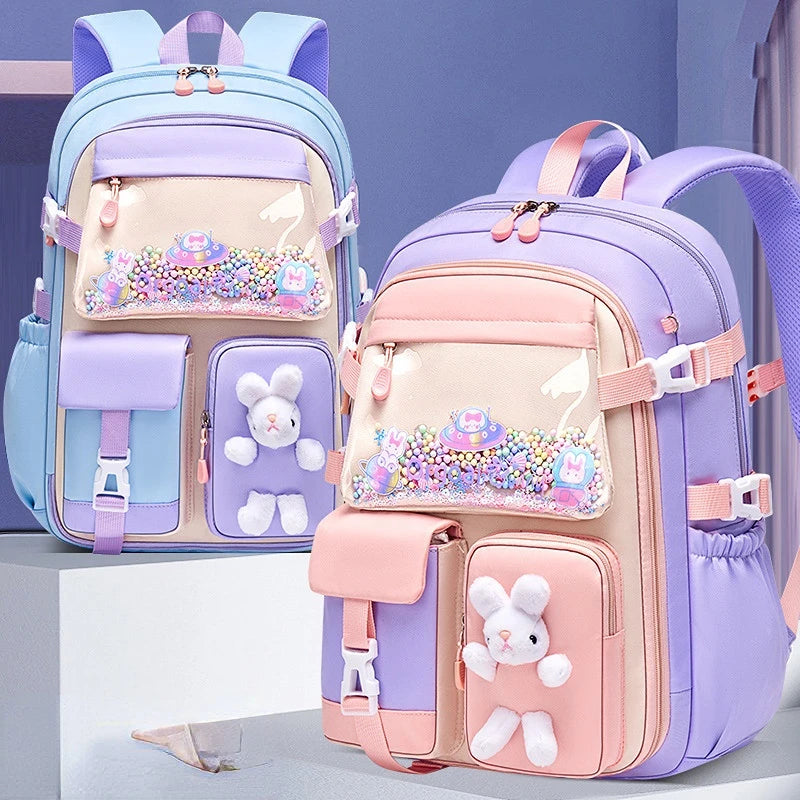 Primary School Backpack 1-5 Grade Cute Colorful School Bag For Girls Waterproof Large Capacity Cartoon rabbit Mochila Escolar