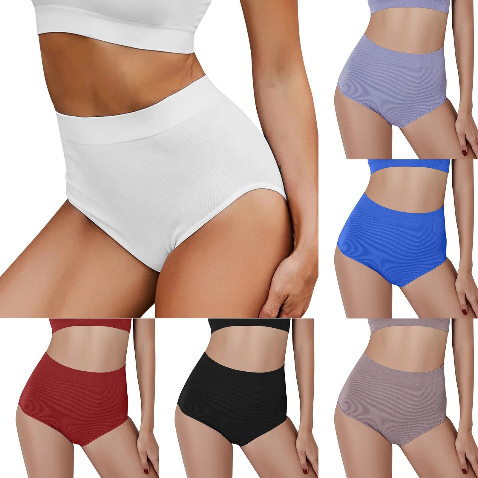 Ribbed Women Panties High Waist Highly Elastic Cotton Solid Underwear Comfortable Skin-Friendly Female Briefs Ropa De Mujer